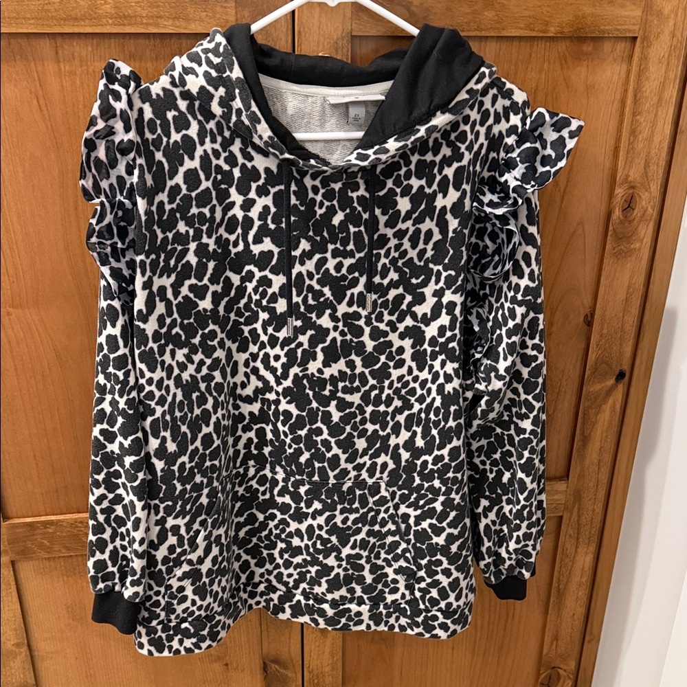 Sandy Liang Black and White Animal Print Hoodie